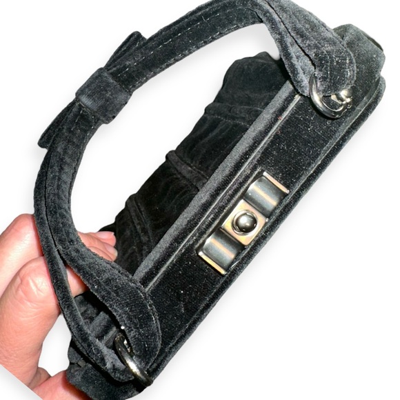 NICOLE FARHI Vintage Black Silk Velvet Evening Purse with Leather Piping - Picture 7 of 9